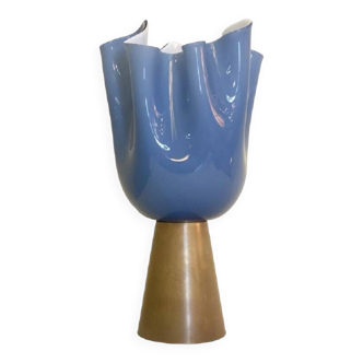 Lampe de table contemporaine en verre de style Murano bleu laiteux
