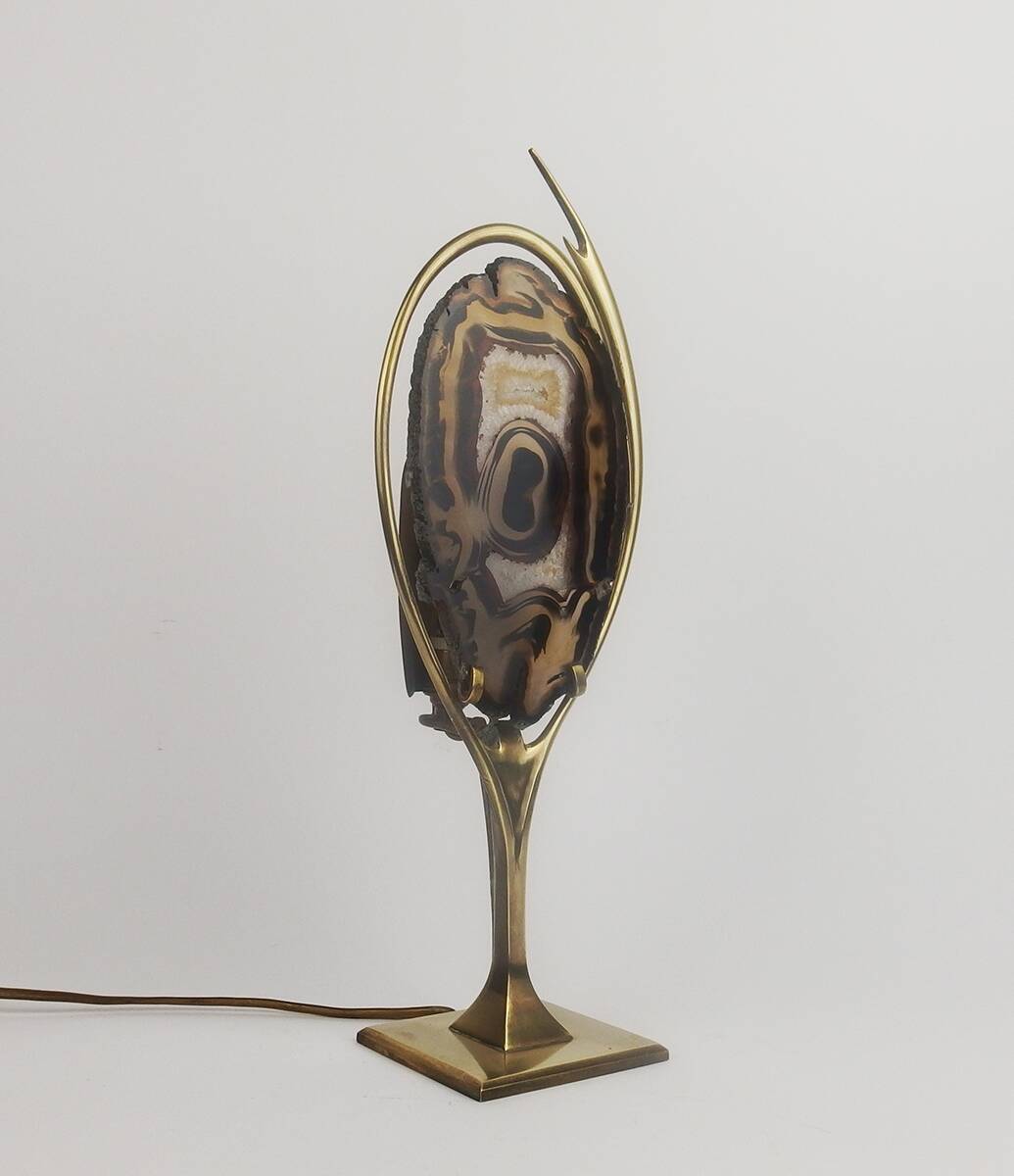 1970 lamp in brass and agate attributed to Willy Daro