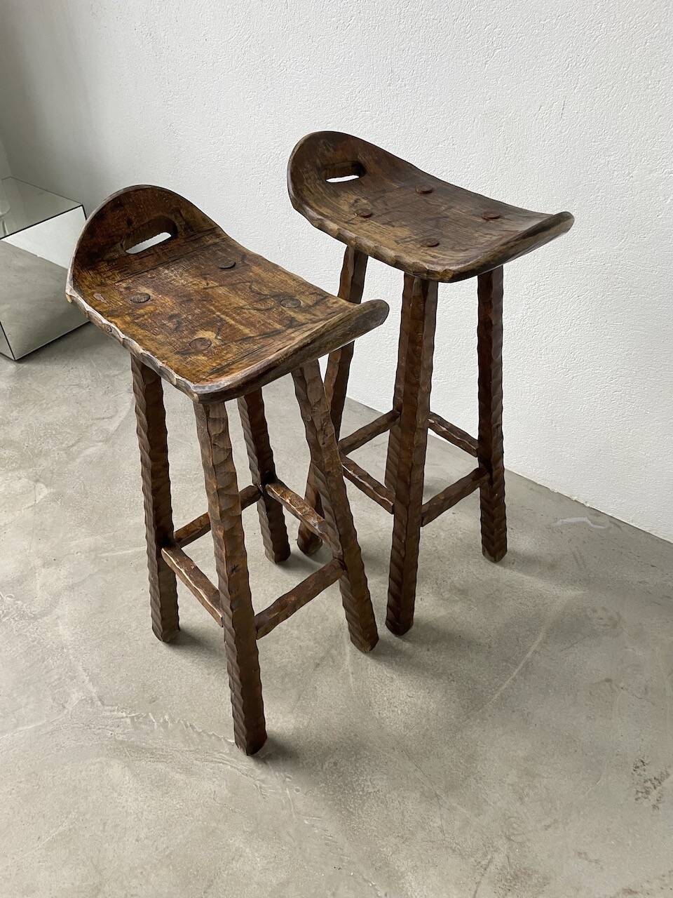 Pair of brutalist high stools
