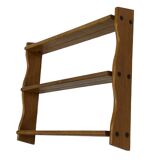 Vintage solid wooden wall rack with 3 shelves 70s oak rack