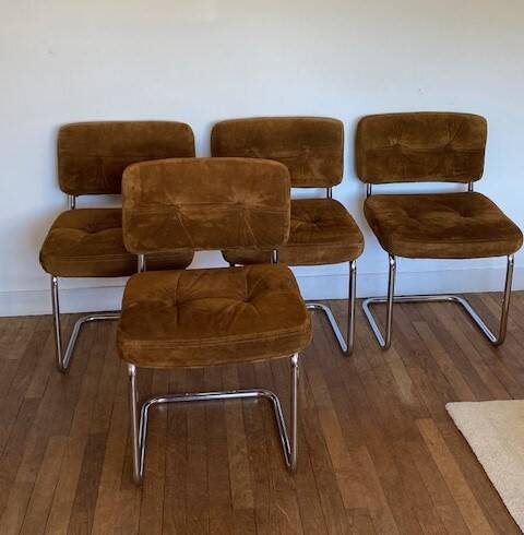 Chaises daim cognac Roche Bobois