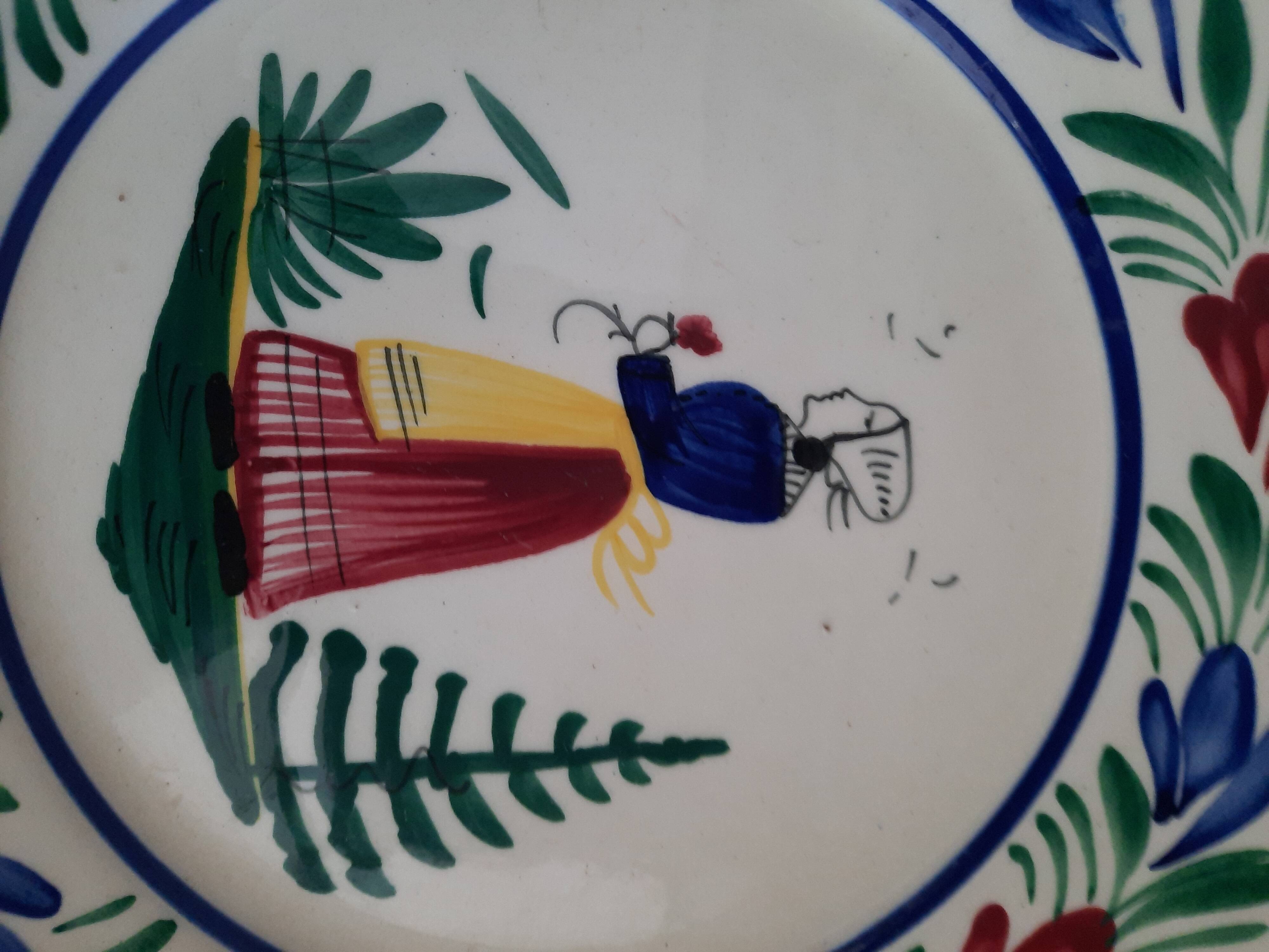 Large HB Quimper Plate Breton Decor Hand-Painted Vintage 27cm