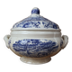 Vintage earthenware soup tureen Sarreguemines Derby series 1920 Blue and white