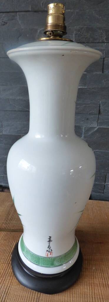 Chinese white earthenware lamp base with flower decoration