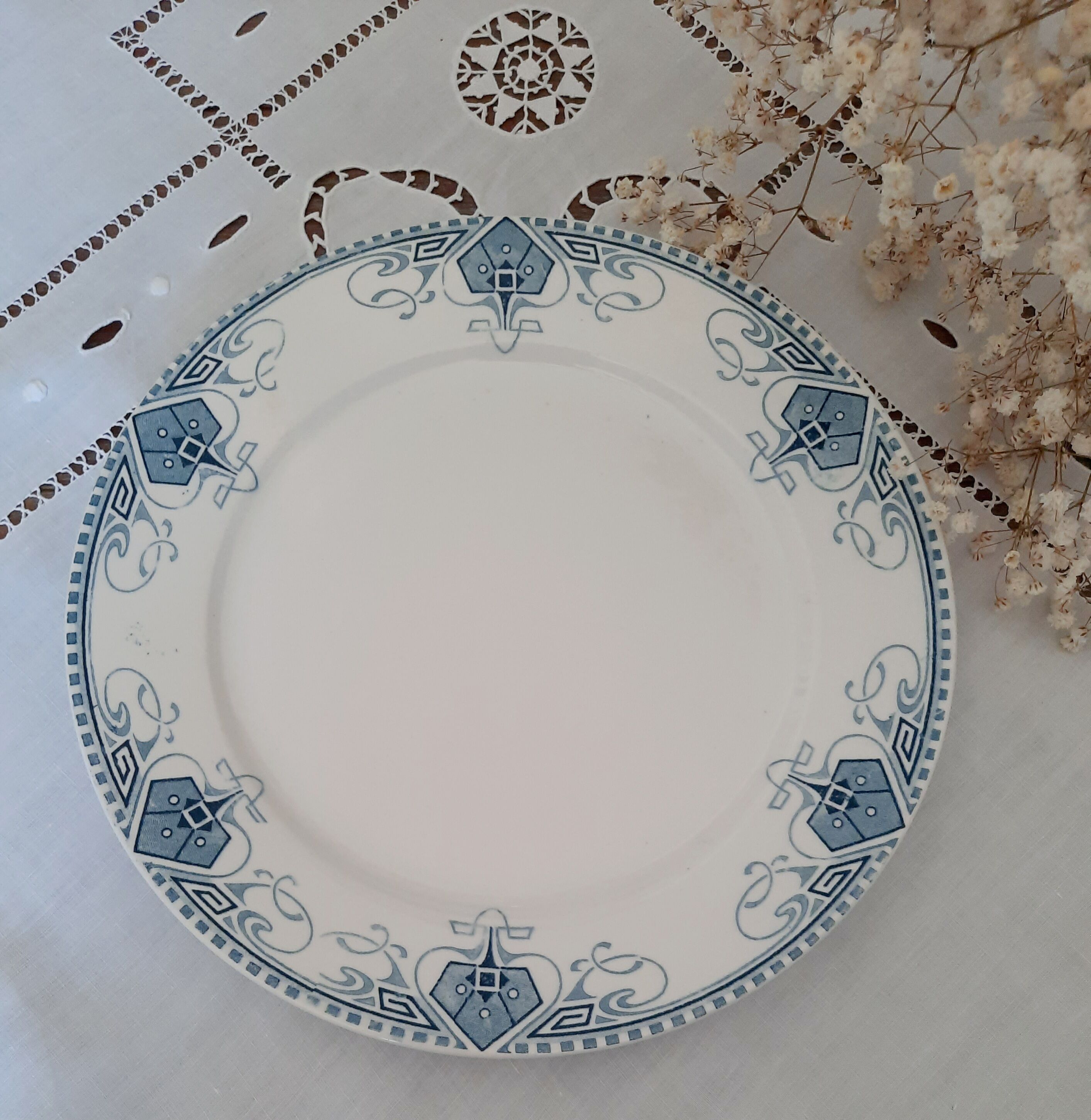 6 old flat plates mismatched iron earth