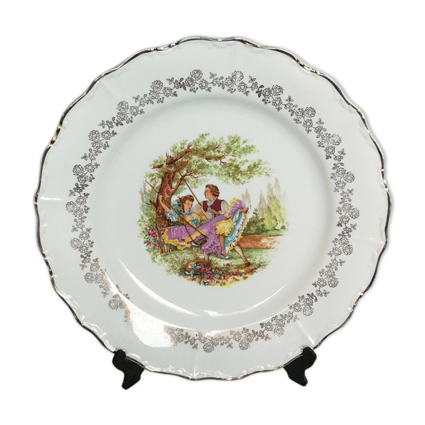 Sarreguemines Grand Dish in Porcelain Dishes Old Couple Fragonard