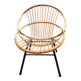 Vintage rattan armchair with metal legs
