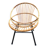 Vintage rattan armchair with metal legs