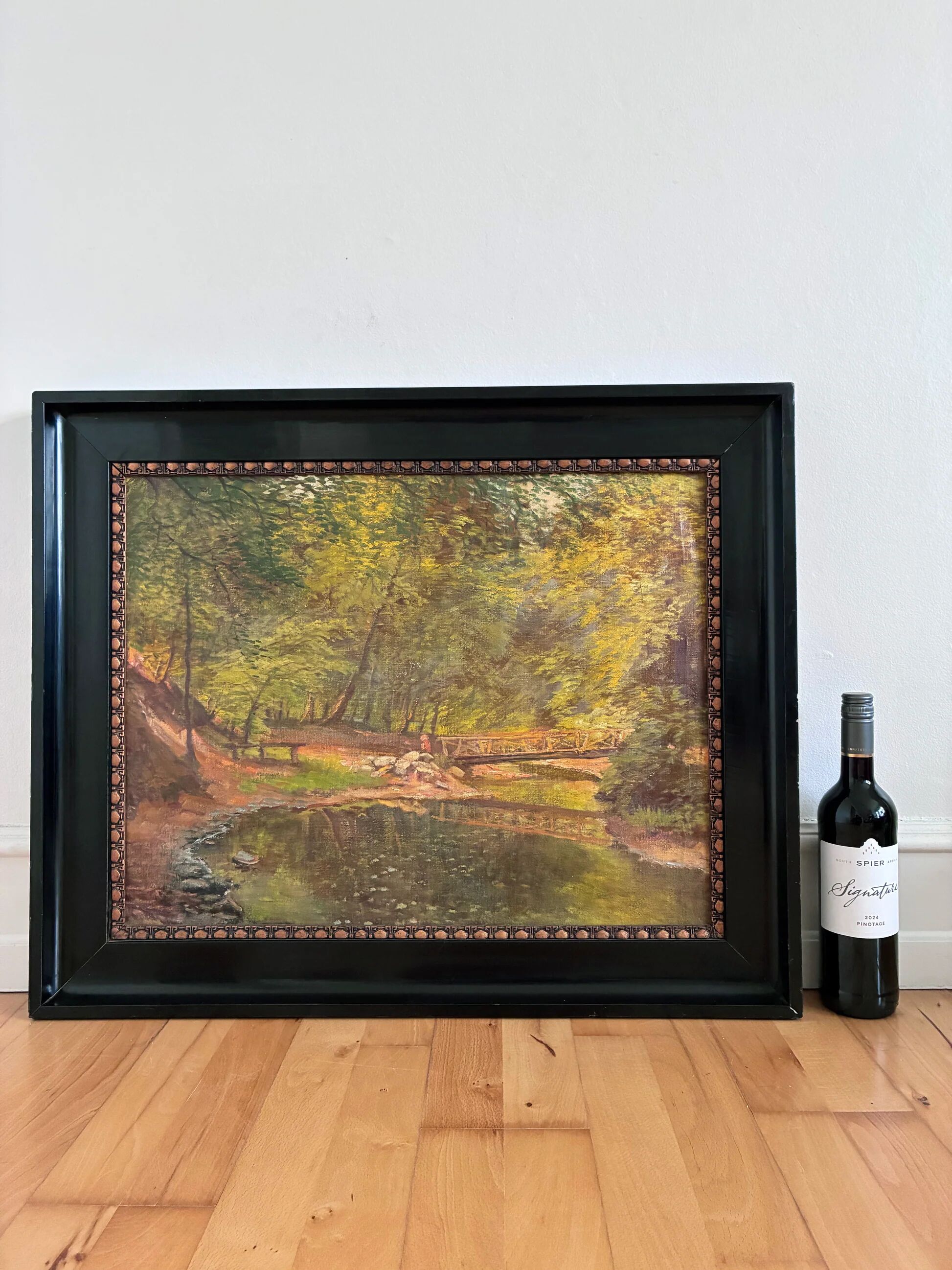 Peinture à l'huile vintage originale paysage forestier