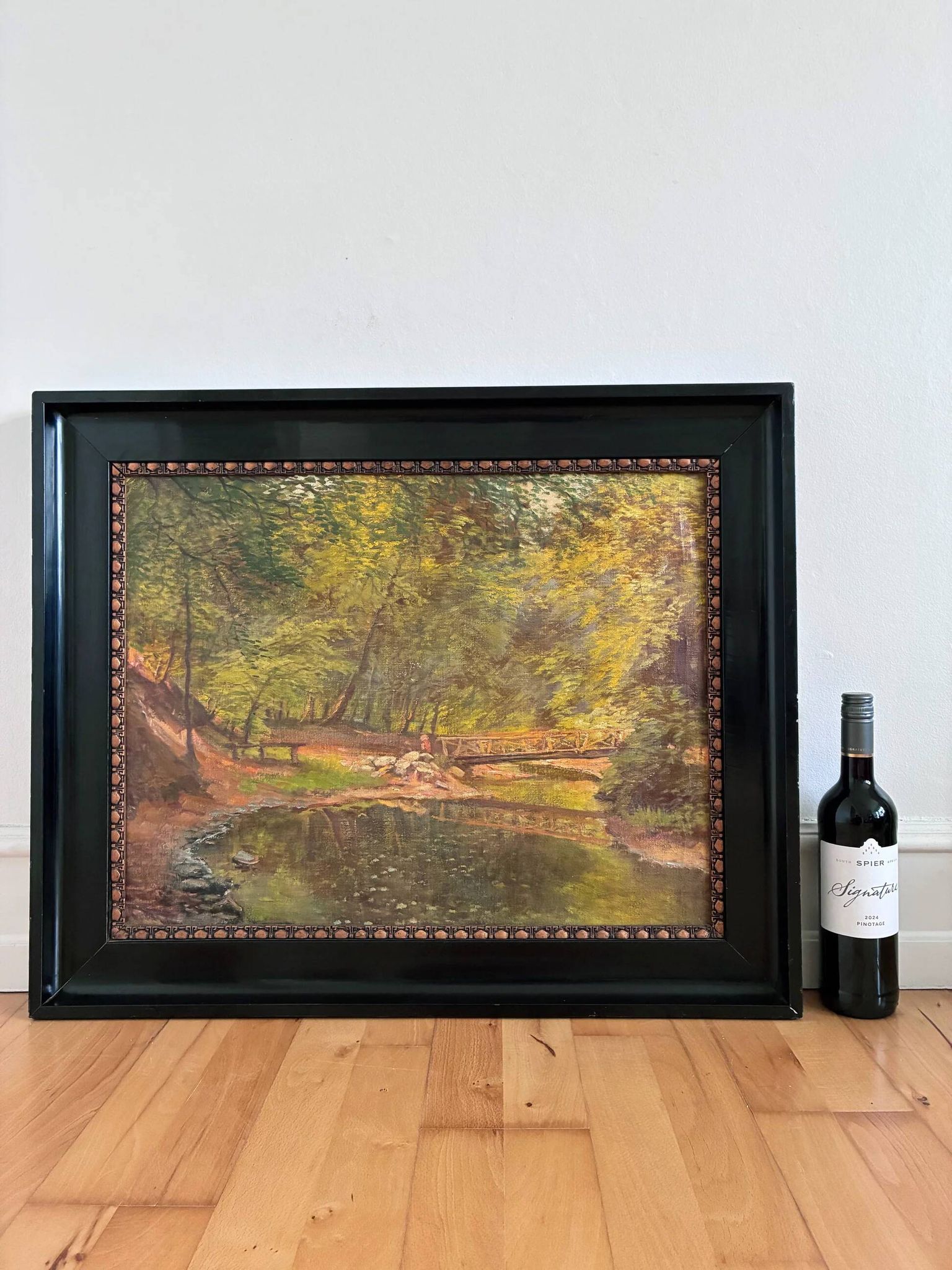 Vintage original oil painting forest landscape