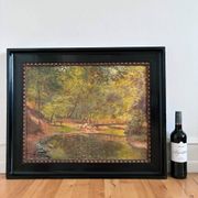 Vintage original oil painting forest landscape