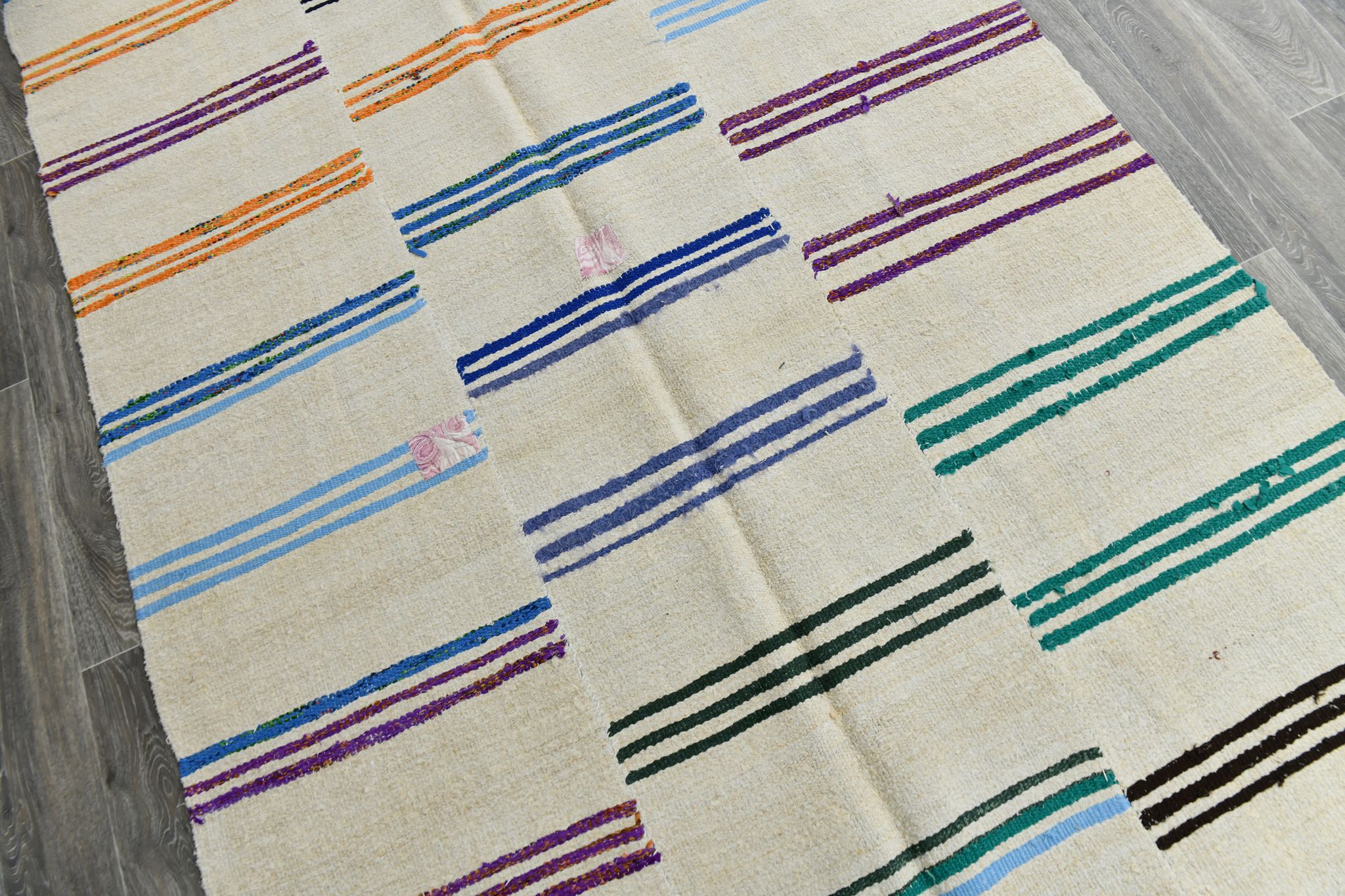 Tapis de chanvre vintage texturé neutre, 168x304cm