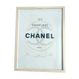 Affiche vintage années 50 imprimé publicitaire Chanel 30x40cm avec cadre