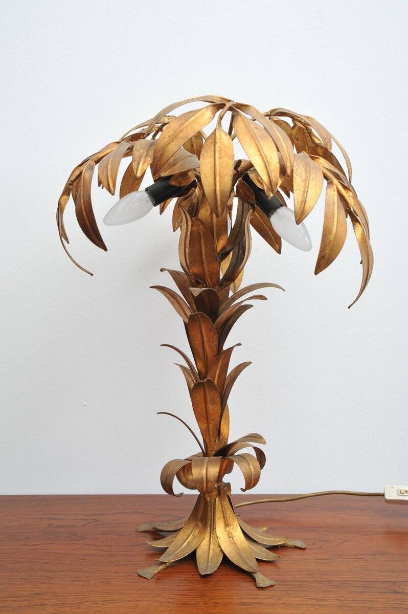 Gilded table lamp made of palm wood by Hans Kögl, 1970s