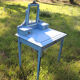 Former hairdresser - blue painted wood toilet table