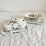 Saucière à couvercle ancienne en porcelaine de Limoges Haviland décor d'oiseaux