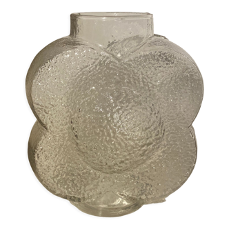 Vintage 70s frosted molded glass vase flower shape