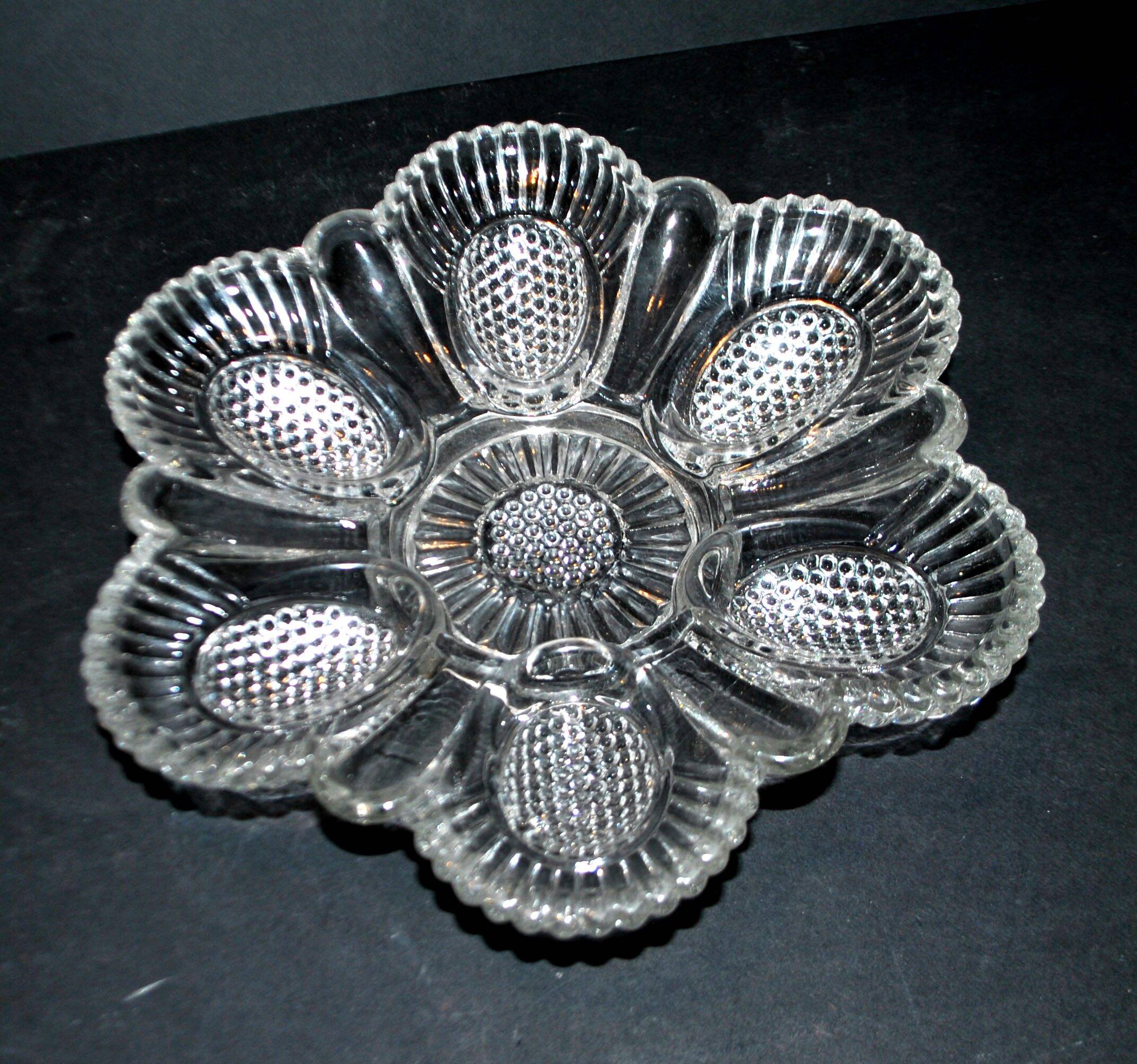 Antique molded glass egg dish – egg holder, brunch display
