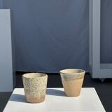 Set of 2 cups in Indonesian ceramic (brown & speckled glazed matte)