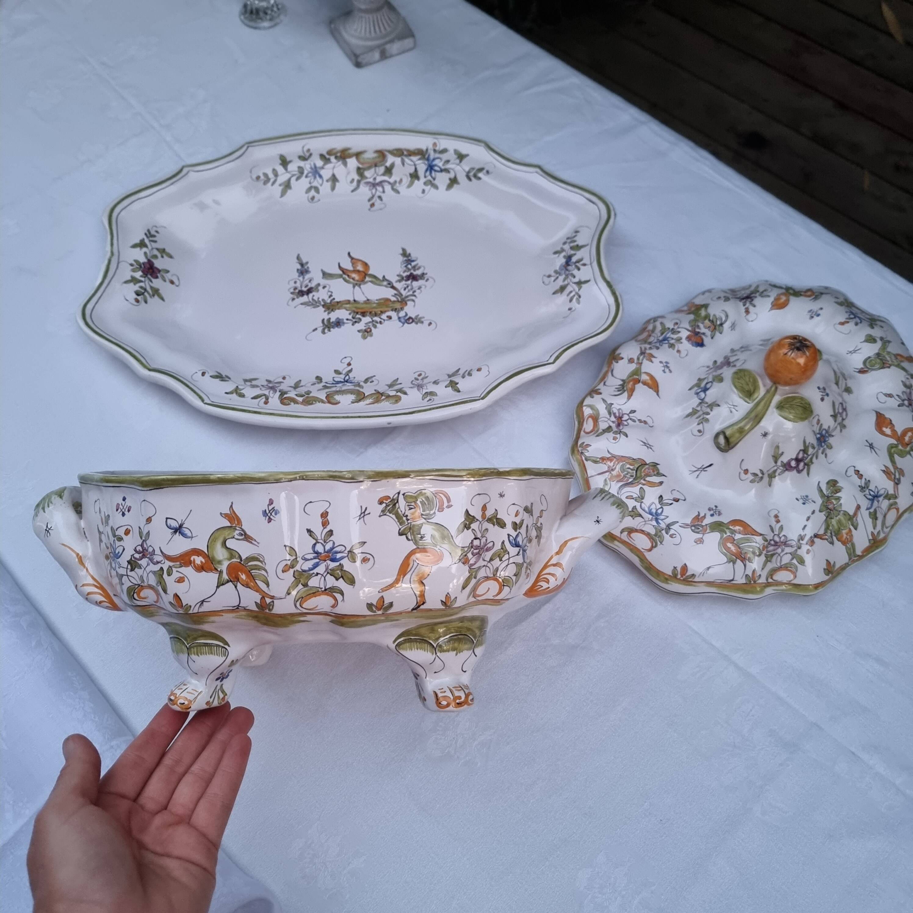 Large vintage French porcelain soup tureen from Moustiers Martres Tolosa