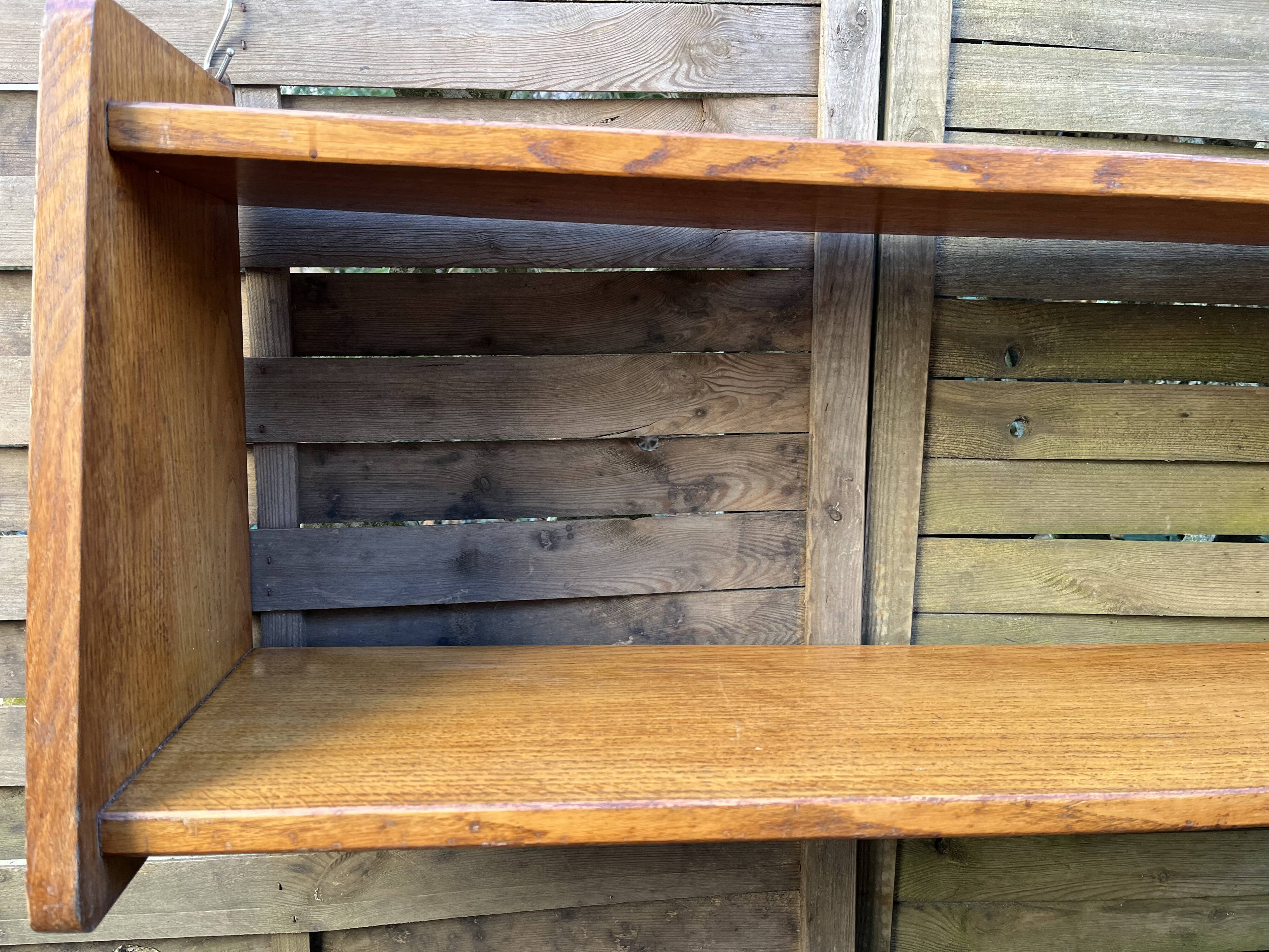 1960s solid oak wall shelf