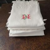 Set of 6 towels cotton i honeycomb fringes 1930 50