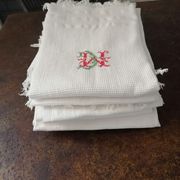 Set of 6 towels cotton i honeycomb fringes 1930 50