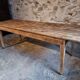 Antique French pine dining table, large farmhouse table on wheels, 19th century.
