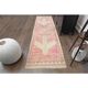Vintage Turkish Oushak handmade wool cotton pink runner rug 83x310
