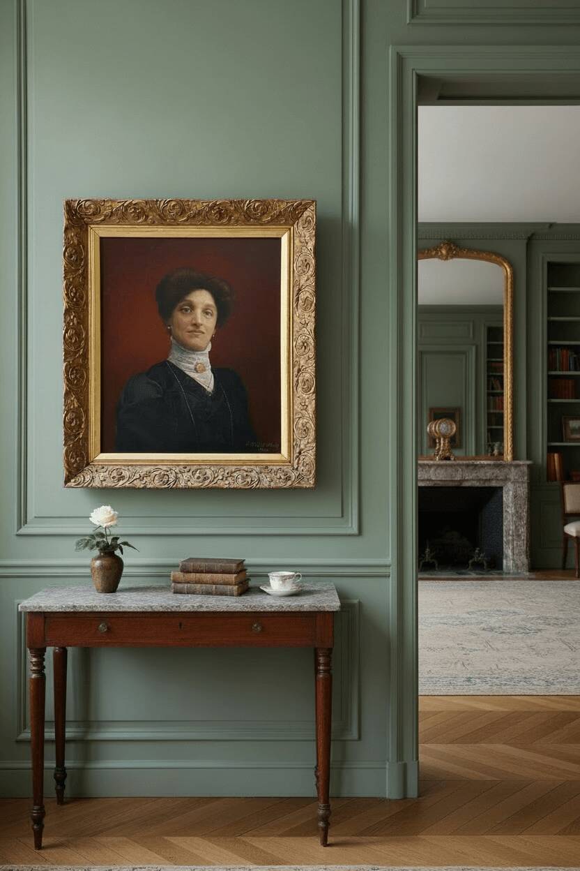 Old painting, portrait of a woman from the early 20th century.