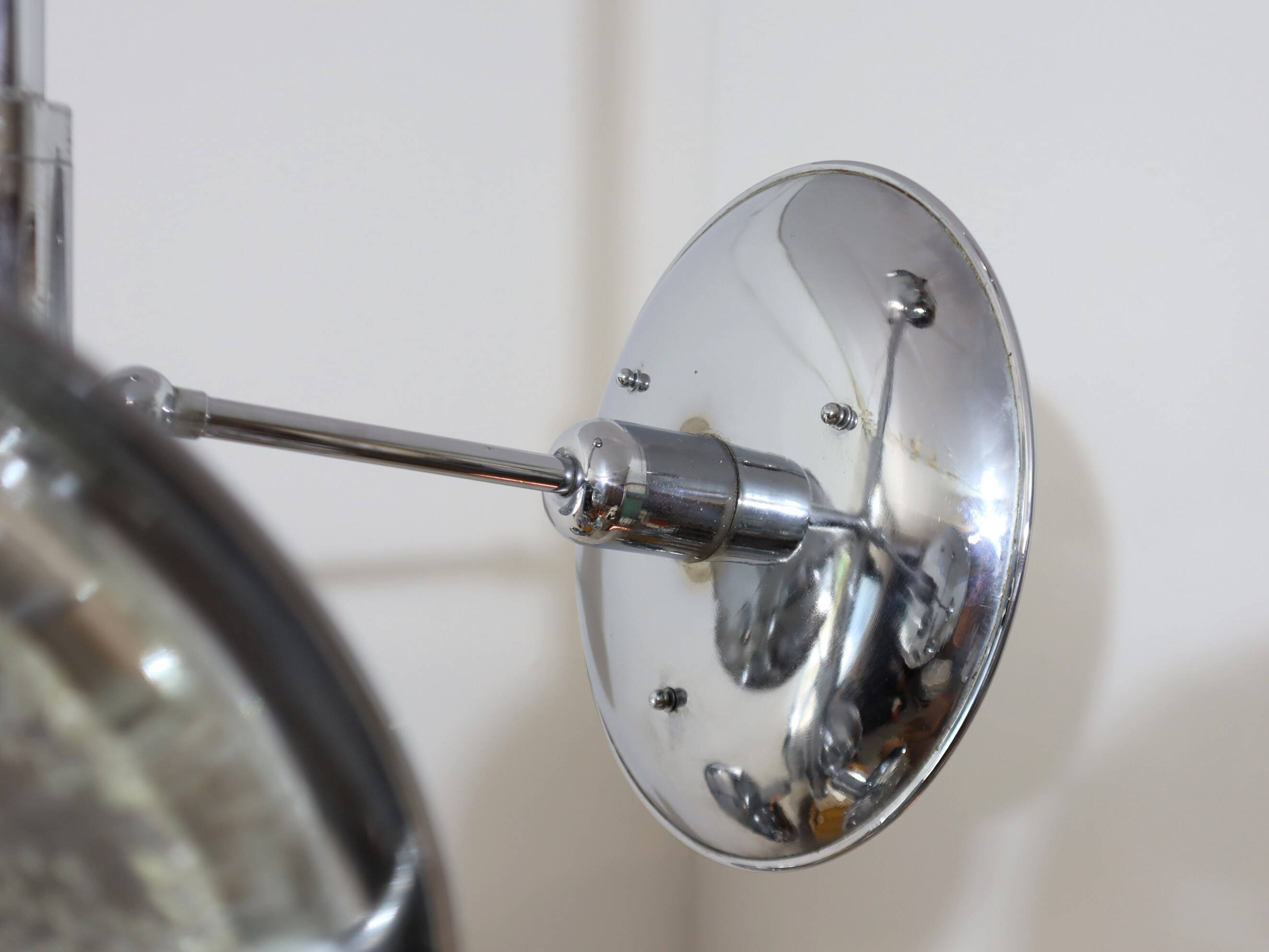 Esperia chandelier 1970s, chrome and Murano glass, 6 arms adjustable