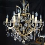 Venetian chandelier glass and crystal 9 Lights circa 1940