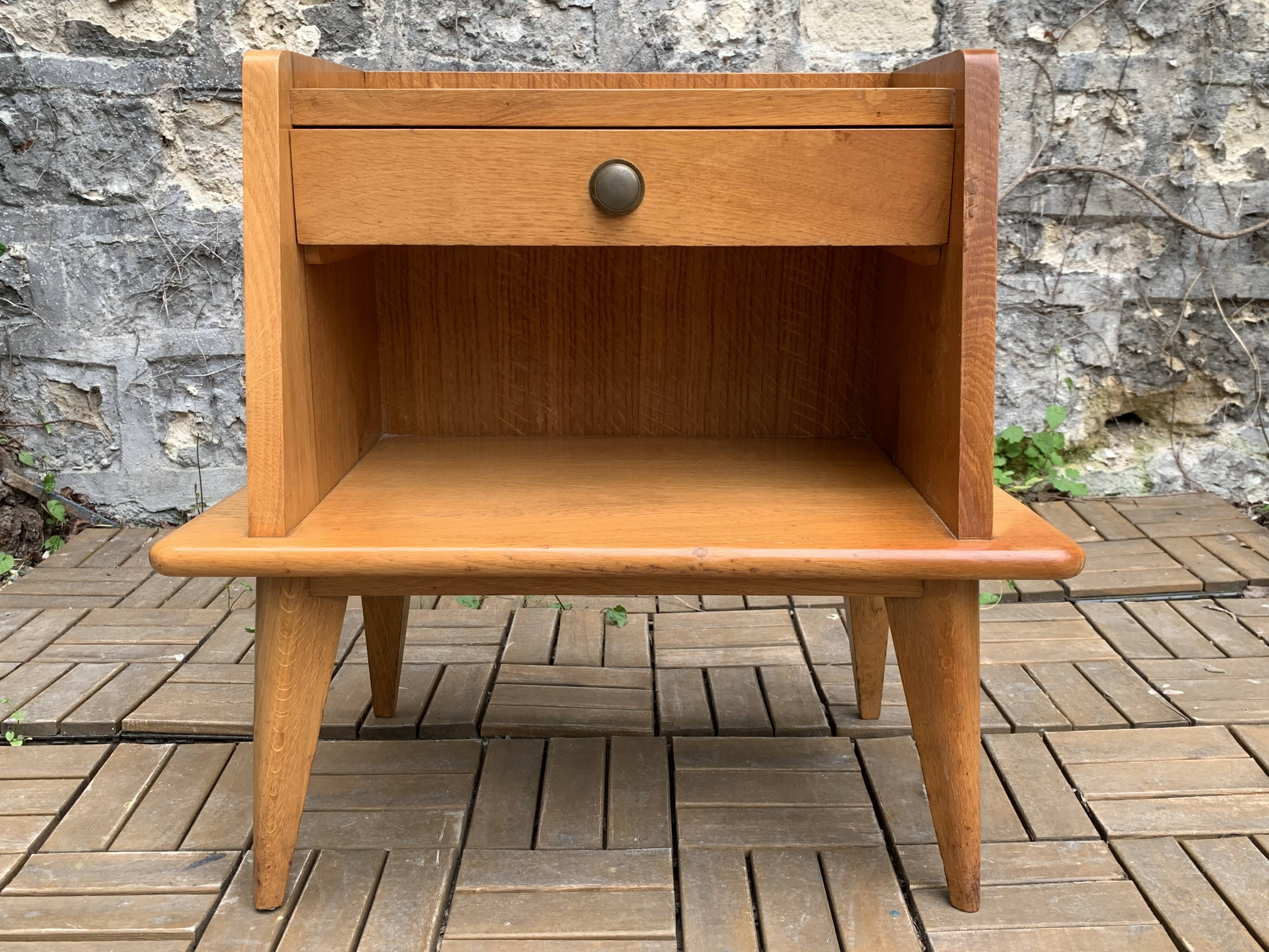 Solid oak compass feet bedside table 1950