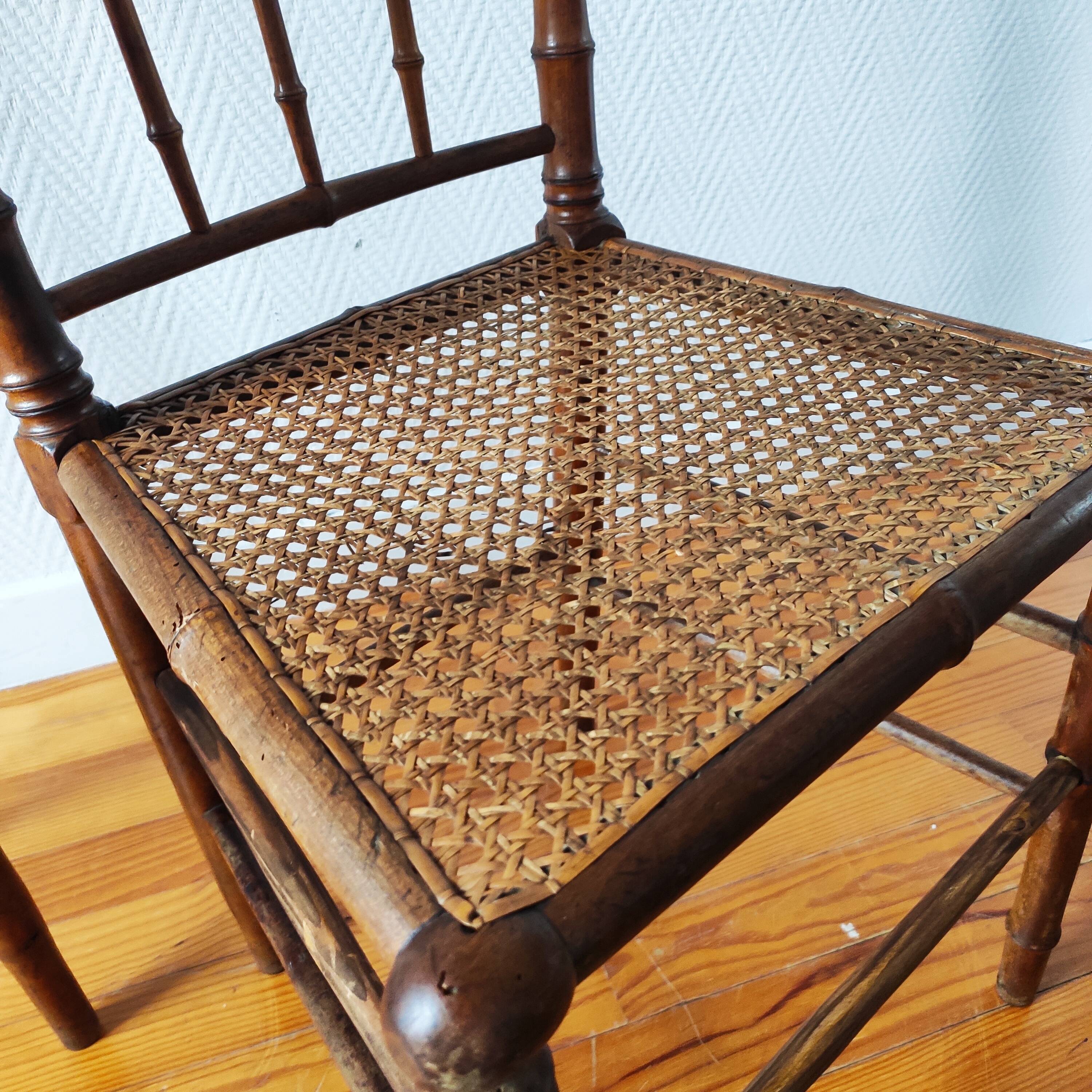 Pair of turned wood and cane chairs