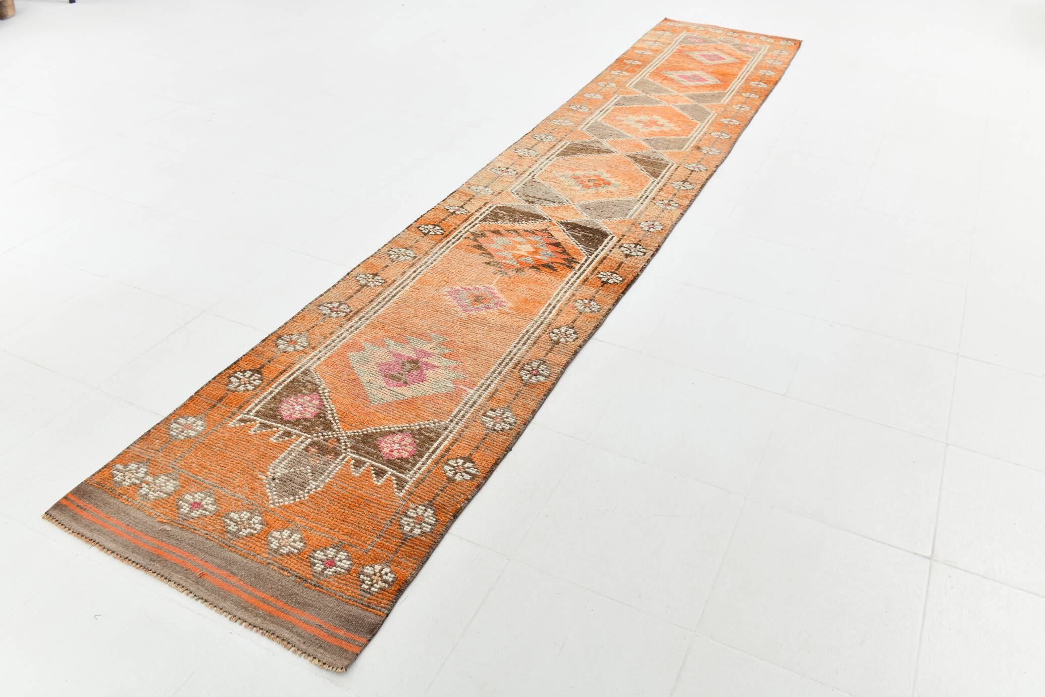 3x14 Turkish Long Vintage Runner Rug, Handmade Wool Hallway Rug, 83x429C