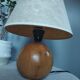 Table lamp foot ball light wood, lampshade ecru paper, 1970's