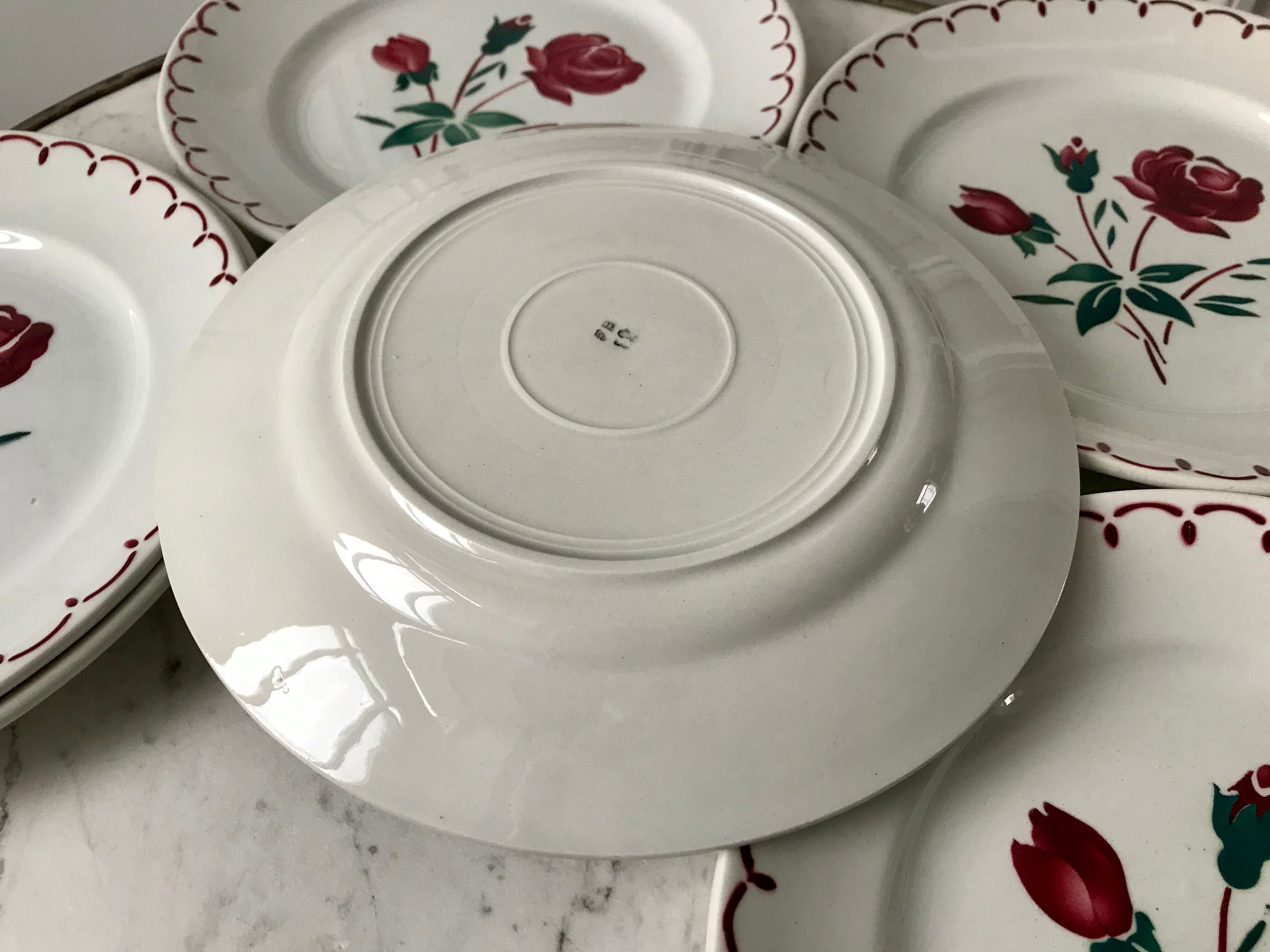 Set of 6 flat plates Badonviller model pinks 30s