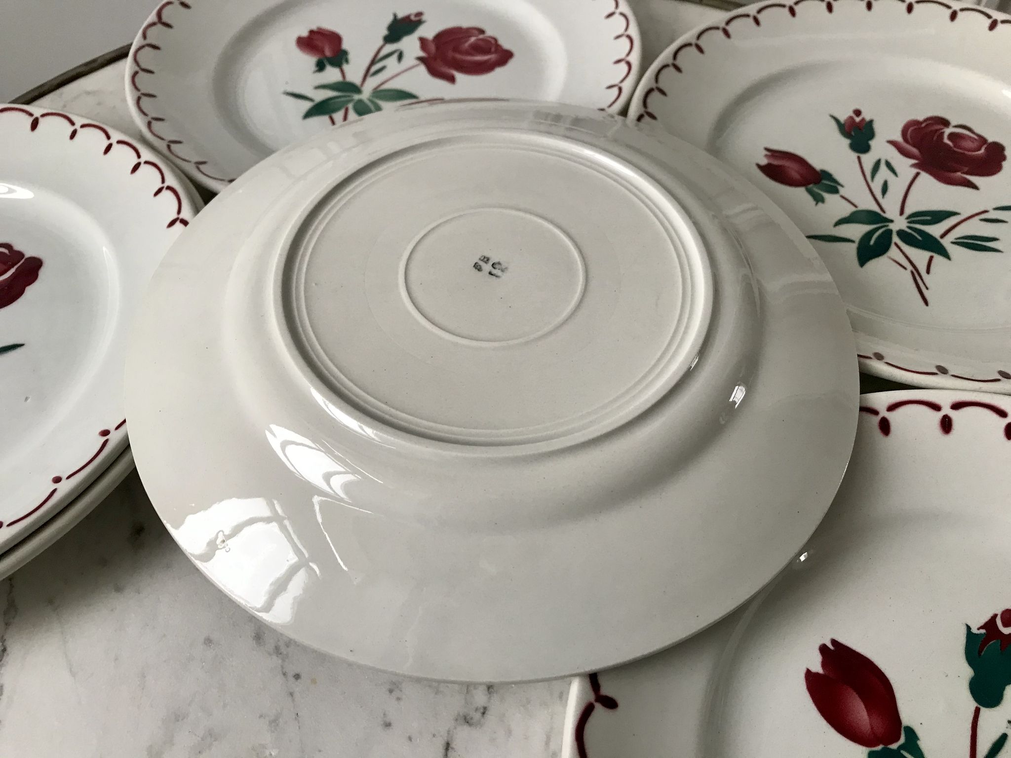 Set of 6 flat plates Badonviller model pinks 30s