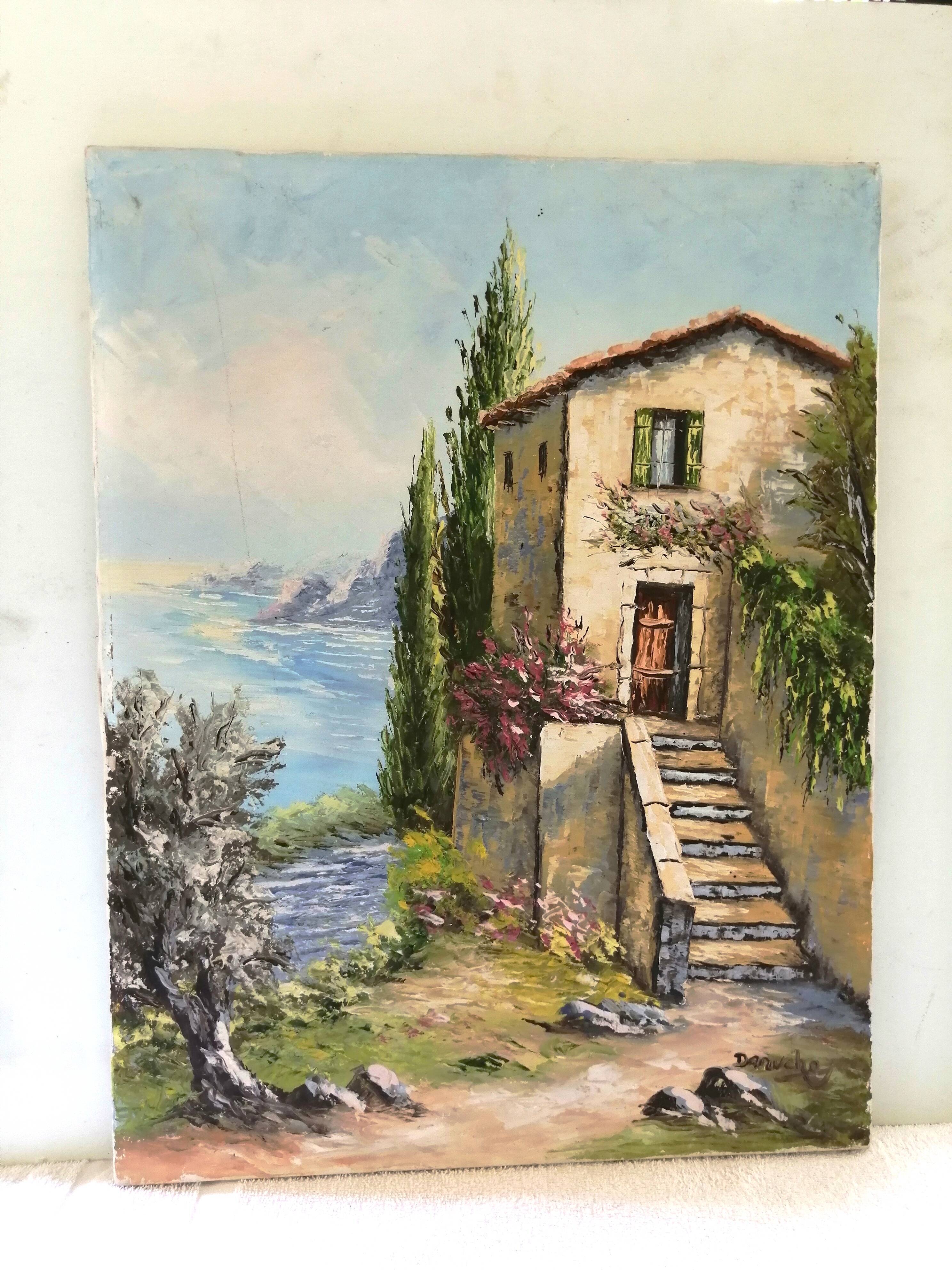 Huile sur toile mas provençal signé Danucho peintre varois
