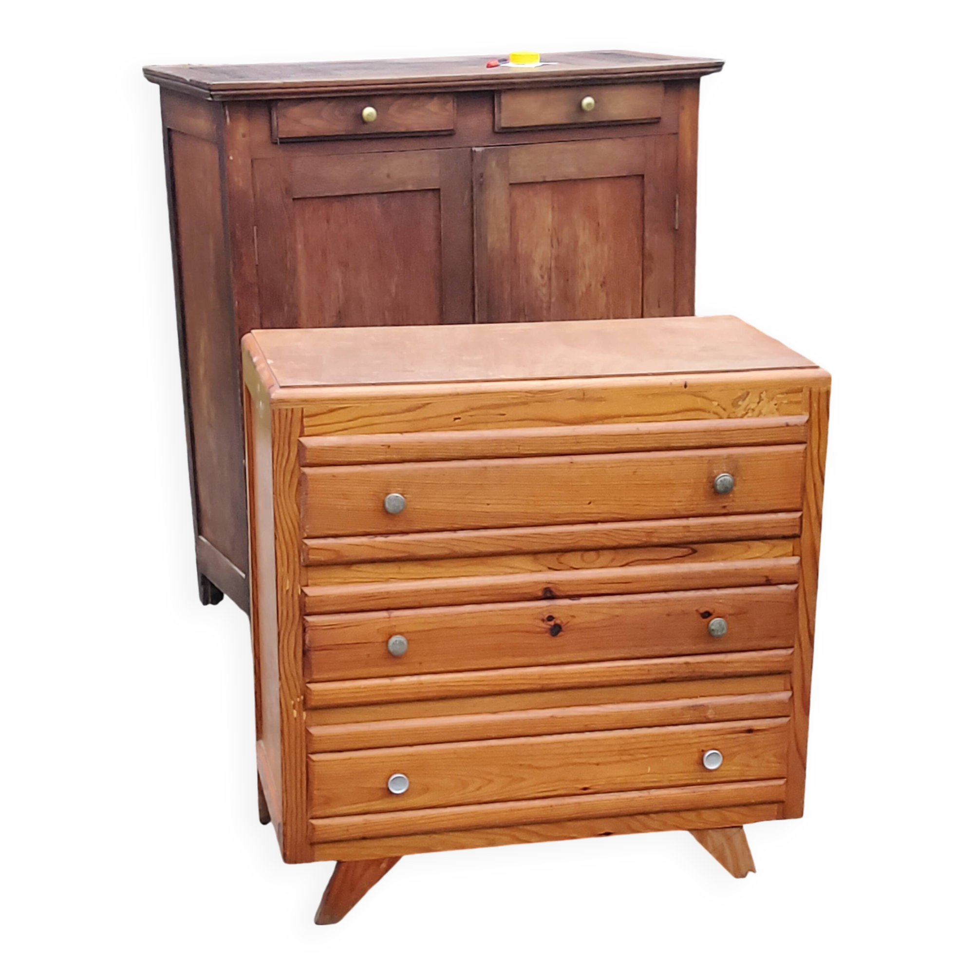 Vintage chest of drawers from the 50s with compass feet and 3 drawers