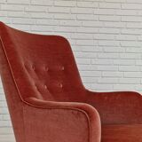1970s, Danish set of two velour armchairs, original condition, beech wood.