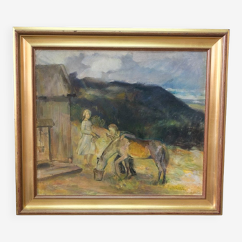 Peinture romantique , 1917, huile sur toile, encadrée David Wallin (1879-1957),