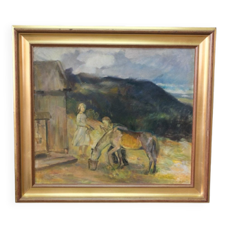 David Wallin (1879-1957), Romantic Painting , 1917, Oil on Canvas, Framed