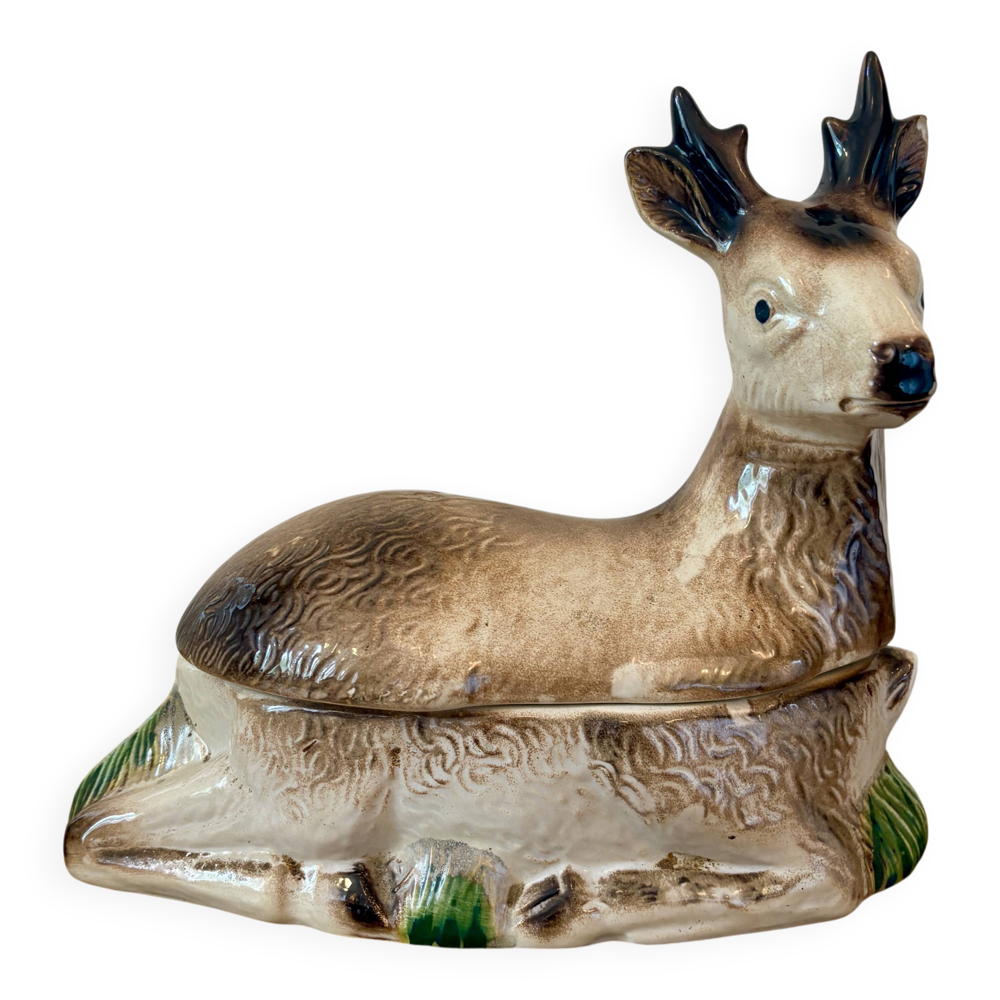Antique Caugant ceramic terrine in the shape of a doe
