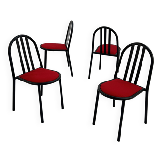 Set of 4 nr 222 chairs. with red fabric seat by robert mallet stevens, 1980