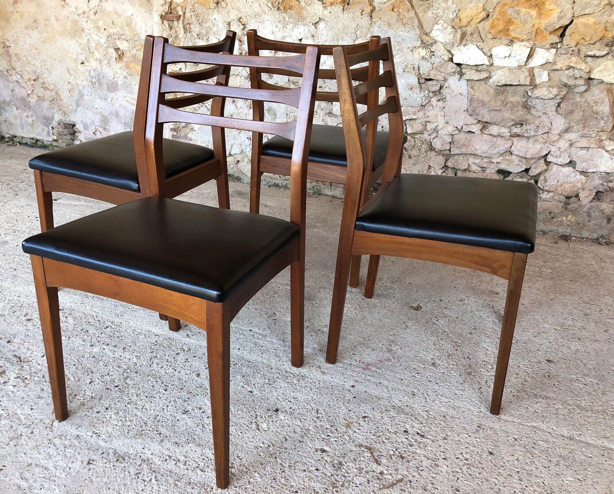 Set of 4 Scandinavian chairs teak and black skai 60s