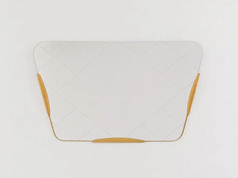 Large Trapezoidal Golden Wall Mirror With Engraved Diamond Pattern, Austria, 1950s