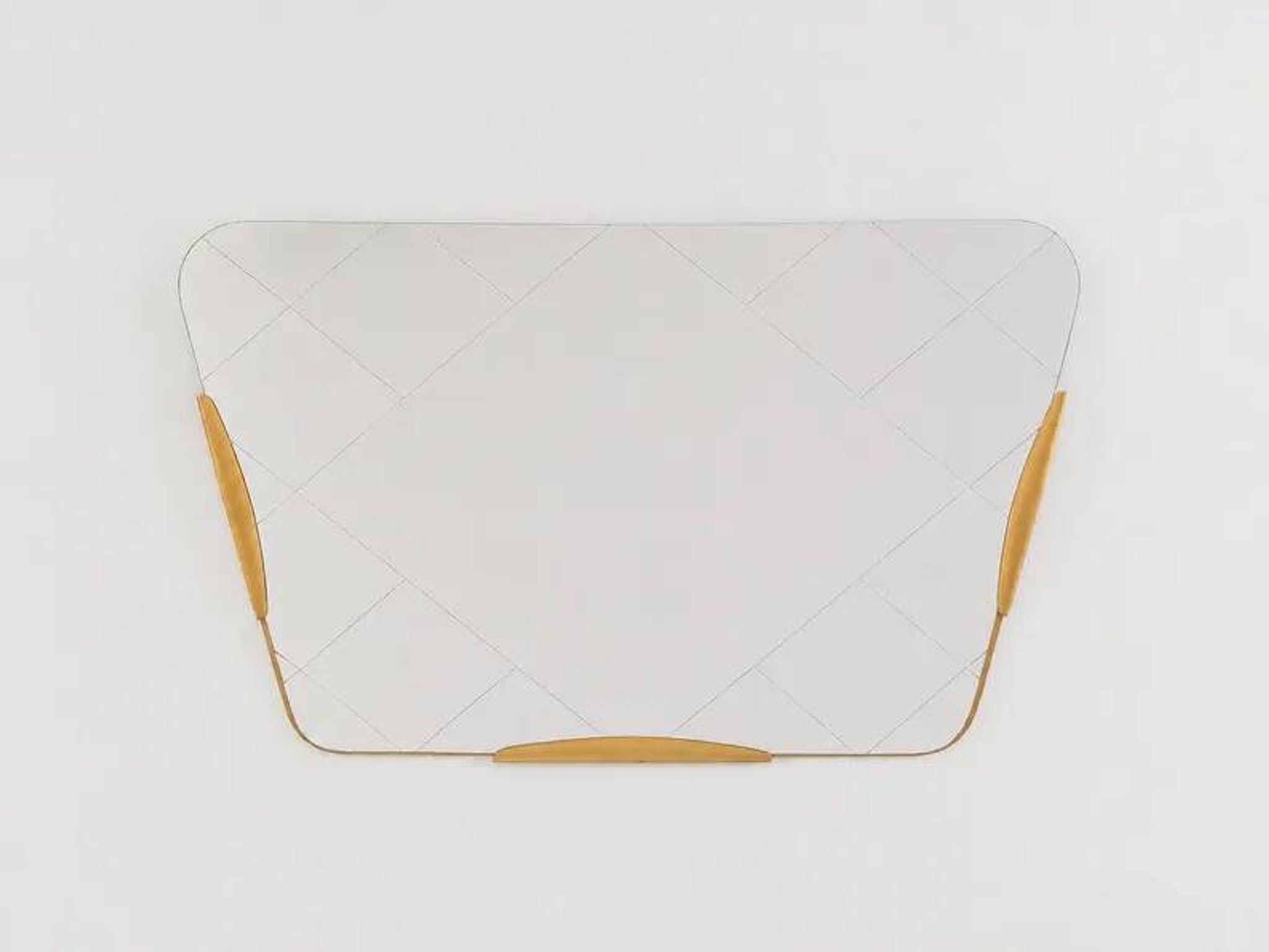 Large Trapezoidal Golden Wall Mirror With Engraved Diamond Pattern, Austria, 1950s