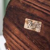 Brutalist carved wood candle holder, dark brown with lighter highlights, made in Italy, 1940s