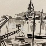 Watercolor port of Sanary-Sur-Mer